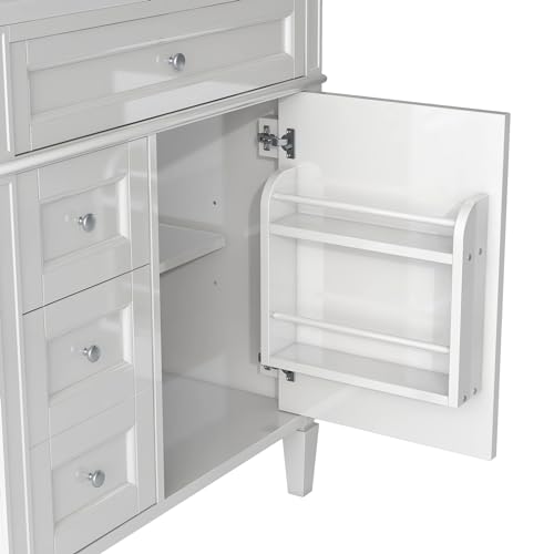 Image of Merax 30 Inch Bathroom Vanity with Sink, Modern Bathroom Vanity Storage Cabinet with Matching Mirror Medicine Cabinet, Solid Wood Frame,Painted Finish, 2 Drawers and 1 Tip-Out Drawer, White
