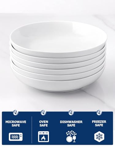 Set of 6 Y YHY 30oz White Pasta and Salad Bowls - Microwave & Dishwasher Safe, Ideal Valentine's Day Gift