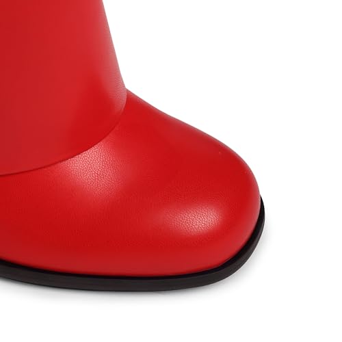 Meolee Knee High Boots Women Fold Over Chunky High Heels Long Boots Zipper Round Toe Dress Tall Boots for Women3