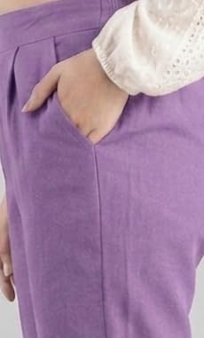 Image of Solid Cotton Woman Trousers Pants Regular Fit Kurti Pant with Drawstring Daily Office Formal Casual Use