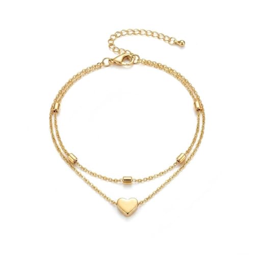 KFRS Anklets for Women 2 Layered Heart Pendant Ankle Bracelets Adjustable Beads Foot Chain Womens Anklets 21+5cm Anklet Jewelry for Women and Girls Mom Sisters