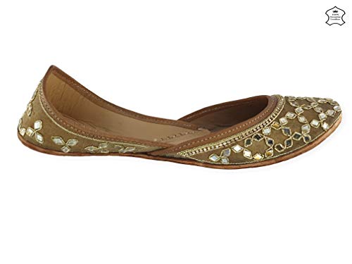 Image of Fulkari Women's Mirror Genuine Soft Leather Juttis | Bite and Pinch Free Jutis | Ladies Punjabi Jutti | Wedding Flat Stylish Mojari | Phulkari Ethnic Flats For Girls |