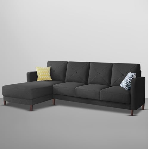 Image of Baloney LHS 6 Seater L Shape Sofa Set for Living Room (Black Fabric) Premium Fabric Sofa
