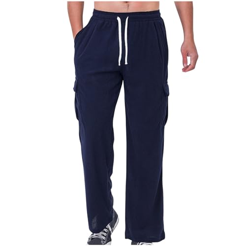 Mens Corduroy Straight Pants Casual Loose Fit Comfy Breathable Trouser Elastic Waist Drawstring