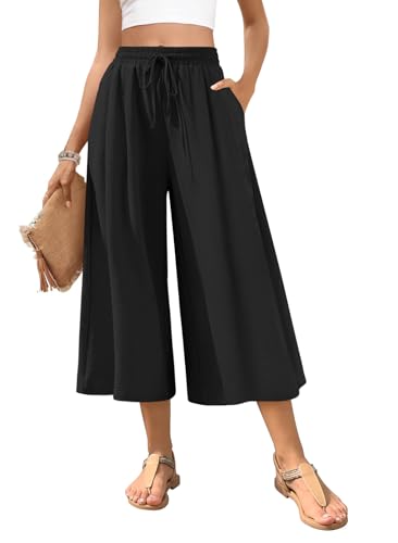 POPYOUNG Womens Capri Pant Dressy Casual Wide Leg...