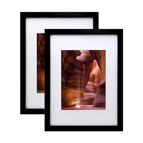 EGOFINE 12x9 Photo Frames Black Set of 2, Wood Picture Frames with Acrylic Glass for Photos 8x6 with Mat or 12x9 without Mat