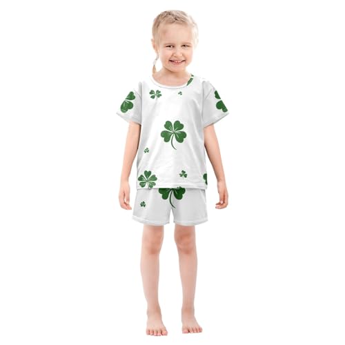 Summer Pajama Set Four Leaf Clover Green Pattern, Short Sleeve Sleepwear Nightwear3