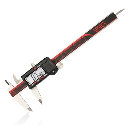 VINCA DCLA-0605 Electronic Digital Vernier Micrometer Caliper Measuring Tool Stainless Steel Large LCD Screen 0-6 Inch/150mm, Inch/Metric/Fractions, Red/Black