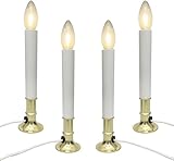 4 Pack Christmas Electric Window Candles, Candles Lamps with Sensor Dusk to Dawn, Plug in LED Window Lights for Holiday Party Table Xmas Decor, Gold Base