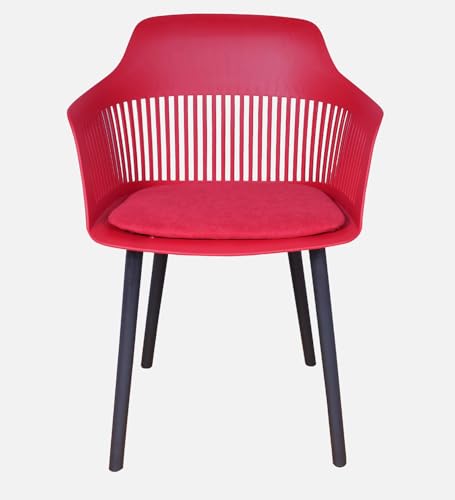 Image of Creative Red Plastic Dining Chairs Set of 1 | Armrest Spindle Back Design | Plastic Shell and Legs | 1.47 Feet Seat Height | Dining Kitchen Cafe Restaurant Living Room Home Use