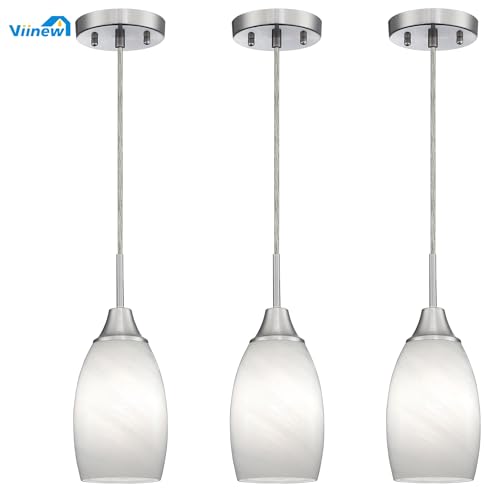 Image of Viinew Mini Glass Pendant Light,3-Pack White Swirl Glass Pendant Light