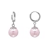 Paialco 12mm Faux Pearl Earrings Leverbacks Hypoallergenic Ball Dangle Hoop Earrings for Women, Pink