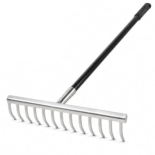 Image of REDBULD Heavy Duty Stainless Steel Garden Rake with Long Handle | Rake for Gardening | Rake for Quick Clean Up of Lawn and Yard | Garden Leaf | Garden Fork