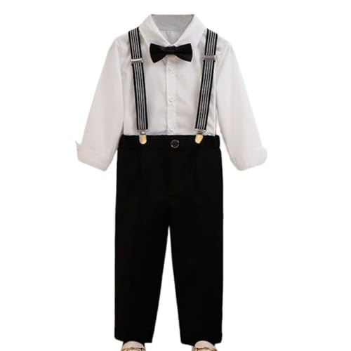 Toddler Boys 2 Piece Suits Kids Graduation Formal Wedding Ring Bearer Outfits with Bow Ties & Suspenders for 1-12 Years