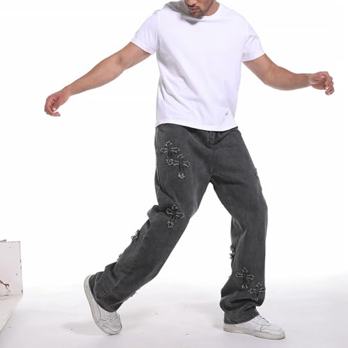 Baggy Jeans Men Cross Patch Y2K Cargo Pants Denim Skateboard Baggy Pants Hip Hop Jeans Streetwear2