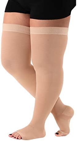 4xl Compression Stockings 20 30 Mmhg Women Men Extra Wide Plus Size Thigh High W Silicone Border Absolute Support Socks Xxxxx Large Beige Open Toe A213be7 Amazon Sg Health Household