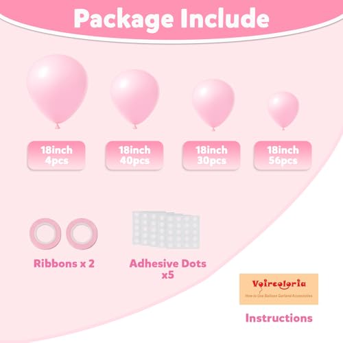 Image of Voircoloria 130pcs Light Pink Balloons Different Sizes 18 inch 12 inch 10 inch 5 inch Pastel Pink Balloons for Birthday Party, Baby Shower, Wedding, Gender Reveal, Baby Shower, Anniversary Party Decorations