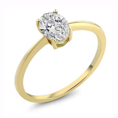 Gem Stone King 10K Yellow Gold Gemstone Birthstone Solitaire Engagement Ring | Oval 7X5MM | Wedding Anniversary Promise Ring For Women | Available In Size 5, 6, 7, 8, 9