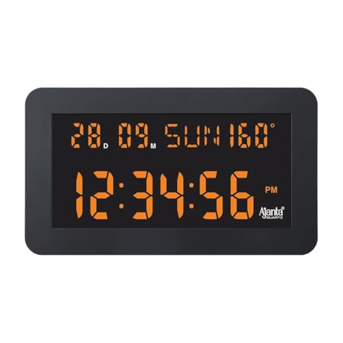 Image of Ajanta Digital Electric Table Clock with Temperature, Date & Day | Sleek Slim Black Design | USB Type C Wall Clock| 12 /24H Format & Snooze (Orange)
