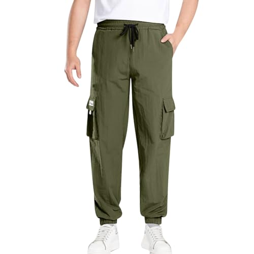 Summer Cargo Pants for Men Ice Silk 4 Sided Elastic Work Pants Multiple Pockets Breathable Quick Drying Trousers2