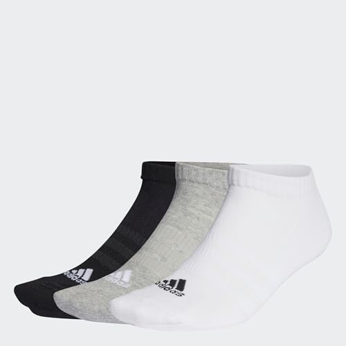 adidas Mixte Cushioned Low-Cut Socks 3 Pairs, Medium Grey Heather / White / Black, 6.5-8