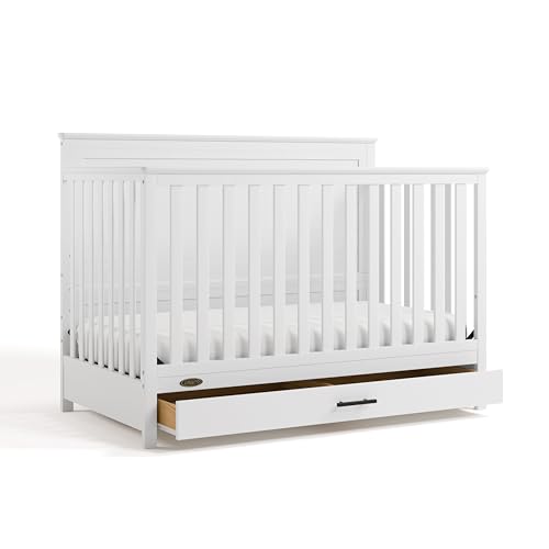 Image of Graco Tristan 5-in-1 Convertible Crib with Drawer (White) – GREENGUARD Gold Certified, Fits Standard Crib Mattress, Premium Handle, Converts to Toddler Bed, Daybed, and Full-Size Bed