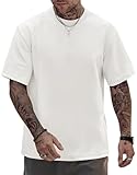 Herberton Mens Oversized T-Shirts Heavyweight Cotton Crew Neck Stretch Fashion Thick Tee Tops White L