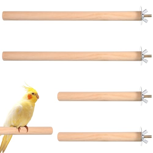 4PCS Bird Perches for Cage Parakeet Perches Wooden Parrot Perch Stand Wood Perche with Different Widths Bird Cage Toys Cages Accessories for Macaws Small Parakeets Conures Budgies Finches
