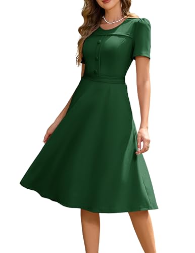 Image of Wedtrend 1950's Vintage Dresses for Women Modest Church Dress with Pockets Short Sleeve Tea Party A-Line Cocktail Dresses