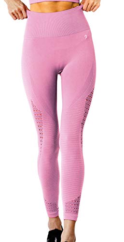 Savoy Active 2 Piece Workout Set Mesh Seamless High Waist Compression Leggings with Cutouts + Sports Bra Crop Top for Women - Pink - Large - Thumbnail 2