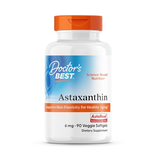 Doctor's Best Astaxanthin Vegan Supplement 6 mg - Skin Elasticity & Antioxidant Support for Men & Women, Extract from Haematococcus Pluvialis Microalgae, Non GMO, Gluten Free - 90 Veggie Softgels