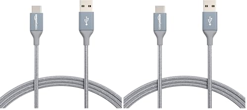 Image of Amazon Basics Nylon Braided USB-C to USB-A 2.0 Fast Charging Cable, 480Mbps Speed, USB-IF Certified, for Apple iPhone 16 /15, iPad, Samsung Galaxy, Tablets, Laptops, 6 Foot, Dark Grey (Pack of 2)