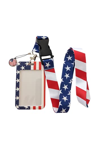 Usa American Flag Lanyards W/Id Badge Holder And Charm (Two-Sided) #TOP1