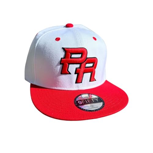 Baseball Cap with High Crown Featuring Puerto Rico Flag, PR Puerto Rico Cap, Snapback, Stylish Baseball Hat for Men and Women White Red
