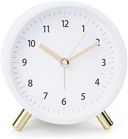 AOLOX Alarm Clock 4.5" Bedside Analog Alarm Clock for Bedroom Battery Operated Round Clock with Backlight, White