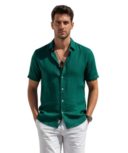 Image of VastraVibes Premium Cotton Linen Shirt for Men | Half Sleeve Slim Fit Casual Shirts | Lightweight Beach Wear & Festive Outfits | Trending Pastel Colors