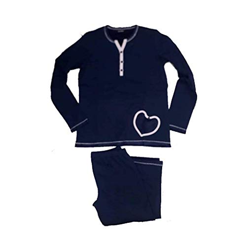  LOVABLE PIIAMA Donna M/Lunga in Cotone Felpato Colore Blu TG 5/XL Art.L08O7