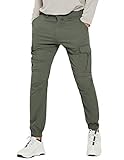 PULI Hiking Pants for Men Cargo Slim Fit Stretch Joggers Workout Waterproof Outdoor Trousers with Pockets Army Green 32
