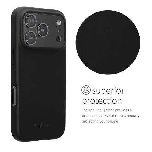 Image of kalibri Case Compatible with Apple iPhone 17 Pro - Case Smooth Genuine Leather Hard Case Anti Slip Cover - Black