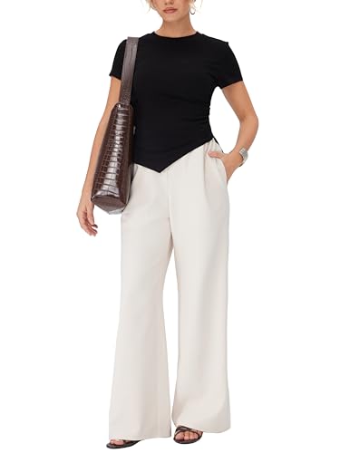 CIDER Women's Summer Tops Crew Neck Short Sleeve Ribbed T-Shirt Asymmetric Hem Tops for Summer2