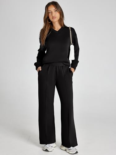 Glamaker Women's 2 Piece Sweatsuits Sets Long Sleeve Pullover Tops Wide Leg Pants Casual Lounge Sweat Sets Fall Outfits2