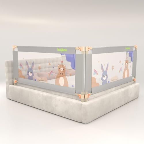 Image of BAYBEE Baby Bed Rail Guard (150x80cm), Bedrail for Baby Safety with 28 Height Adjustable, Portable Bed Side Protector for Babies Falling | Foldable Single Side Bed Railing, 2 Side, (Light Grey)