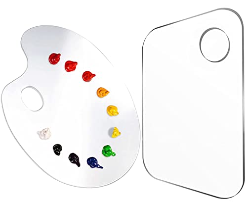 2 PCS Palette Acrylique Transparente Palette Peinture Acrylique Trou Palette Transparente Peinture Palette Peinture Ovale Palette Mélange Couleurs pour Artisanat, Maquillage 30x20 cm