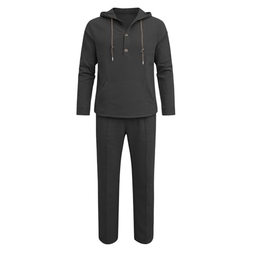Pantalon en lin homme et haut de survêtement d'été décontracté à manches longues