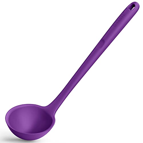 Image of 13 inch Silicone Soup Ladle: U-Taste 600ºF Heat Resistant 4 oz Large Non-stick Seamless Rubber Kitchen Deep Serving Spoon with Non-slip Solid Long Handle for Cooking Sauce /Stews /Gravies /Chili(Purple)