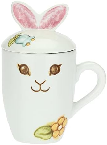 THUN – Mug con Coperchio – Linea Fiore in Fiore – Cucina, caffè al Volo – Porcellana – 300ml; Mug Ø 8,5; Coperchio 12cm h