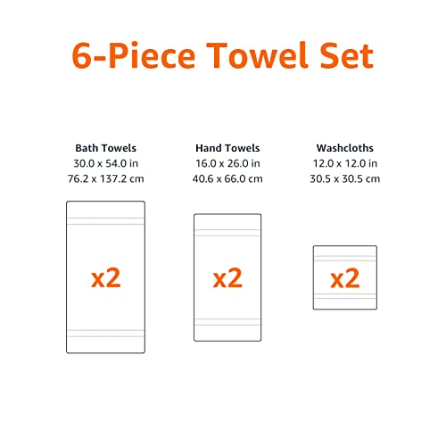 Amazon Basics 6-Piece Fade Resistant Bath Towel, Hand And Washcloth Set - Cotton, Navy Blue, 14.25" L X 10.85" W #TOP4