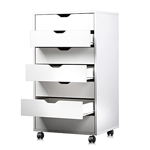 DEVAISE 7-Drawer Chest, Wood Storage Dresser Cabinet with Wheels, White