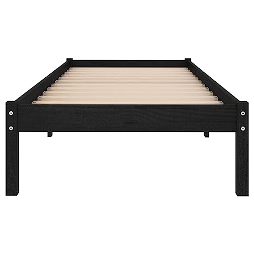 Hommdiy Kiefer Massivholzbett Bettgestell Bett Holzbett Einzelbett Futonbett Bettrahmen Schlafzimmerbett Schlafzimmermöbe Stil B,Schwarz,75 x 190 cm – Bild 6