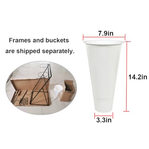 Decorative Flower Display Stand with Buckets for Cut Flowers, Heavy Duty Rolling Plant Stand on Wheels, Indoor Outdoor Flower Cart Ladder Shelf for Florist, Garden, Patio (3 Tier 9 White Bucket)